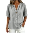 thumbnail image 2 of MAFYTYTPR Women's Notched V-Neck Button Detail Roll Cuff Short Sleeve Blouses Spring Summer Solid Color Loose Casual Tops for Everyday Wear 1PC S-XXL, 2 of 8