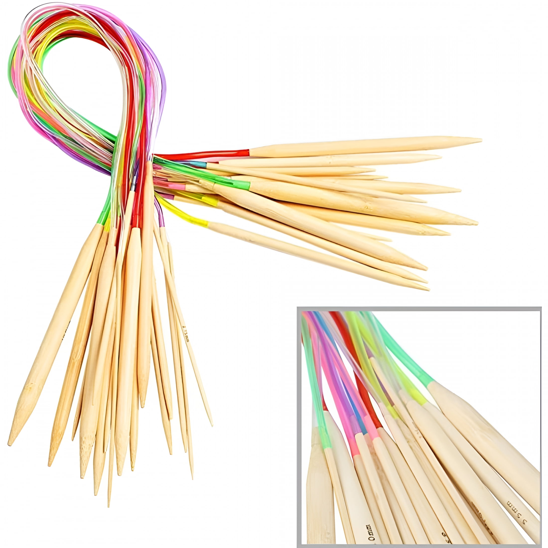 BESTSKY 62 Pcs Bamboo Circular Needles Set for Beginners,18 Pairs Wired Circular Needles for Knitting Yarn Flat Round Projects,Knitting and Crochet Supplies with Case,24 Inch Sweater Needle
