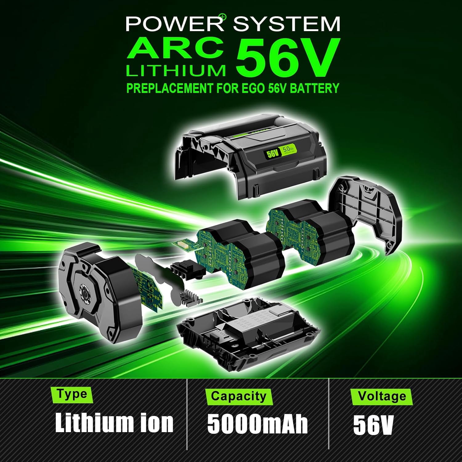 BA2800 Power+ 56V 5.0Ah Lithium-Ion Battery for EGO Equipment BA4200 BA1400T BA4200T BA2800