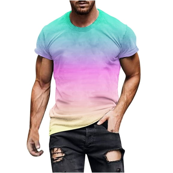 Jgppe Streetwear T-Shirts for Men Colorful Print Crew Neck Summer Short Sleeve Fashion Tee Tops