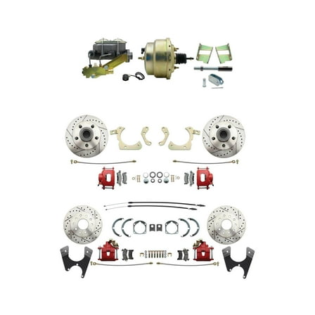 Front & Rear Disc Brake Kit, Fits 1959-64 Impala, D/S Rotors, Red
