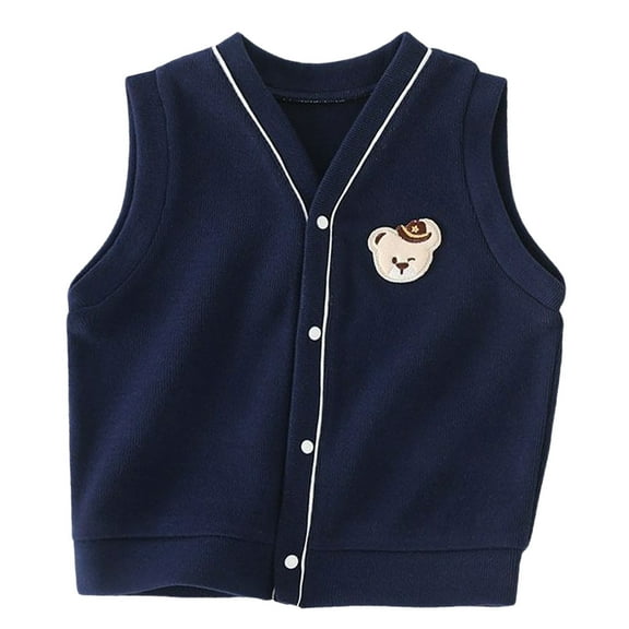 WAVSUF Plush Sweater Vest Kids Girls Winter Jacket Vest V-neck Cotton V-neck Knitted Waistcoat Navy Size 4Years