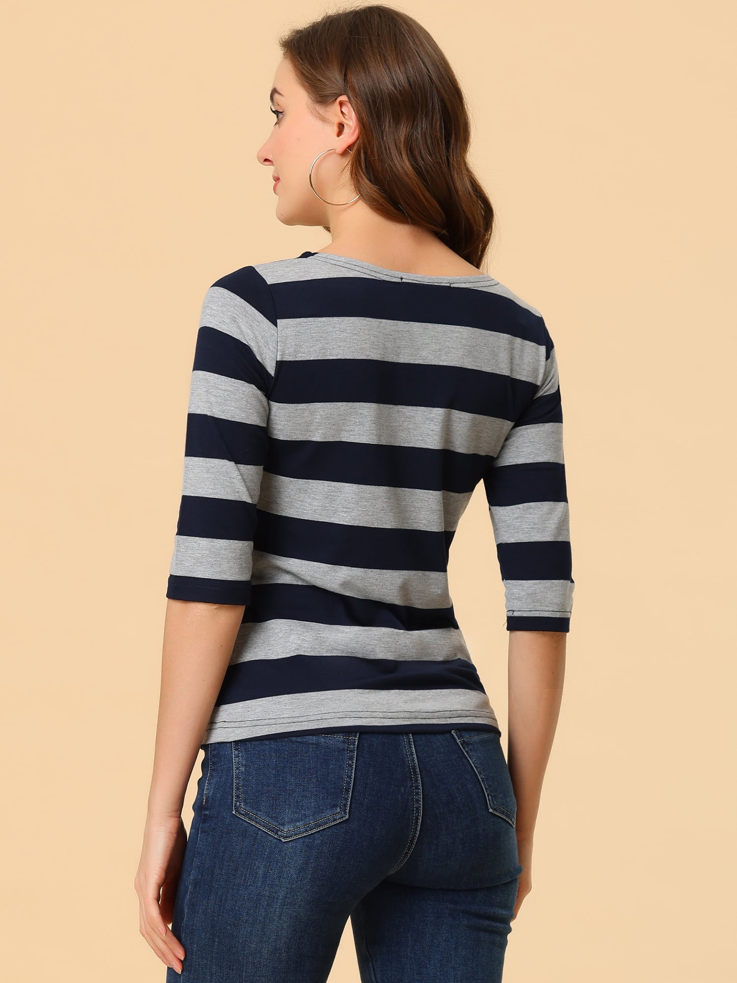 DARING DIVA Women's Halloween Costume Boat Neck Top T-Shirts M Navy Gray