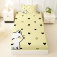thumbnail image 4 of Manfei Cartoon Kitten Twin Sheets, Love Heart Doodle Bedding, Cream, 3 Pieces, 1 Flat Sheet, 1 Fitted Sheet and 1 Pillowcase, 4 of 6