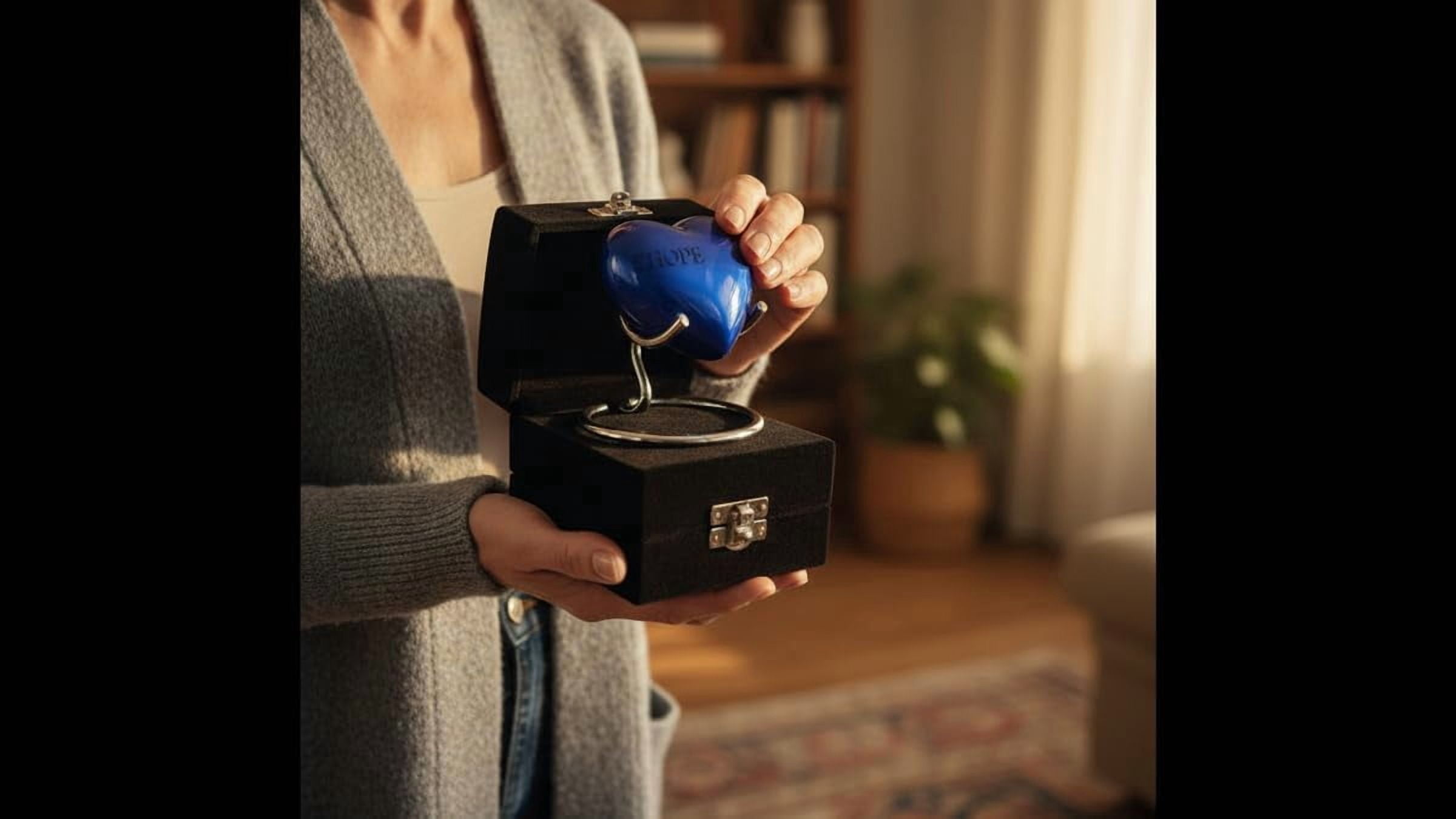 Beautiful Blue Heart Cremation Urn Heart Shape Urn for Ashes/Heart Keepsake Urn with Stand & Box/Small Urn for Human Ashes/Honor Your Loved One Perfect Mini Urn for Adults