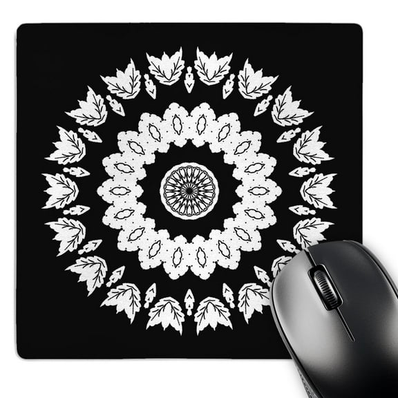 3dRose, Black and White Floral Mandala on Black Backgrond, MousePad