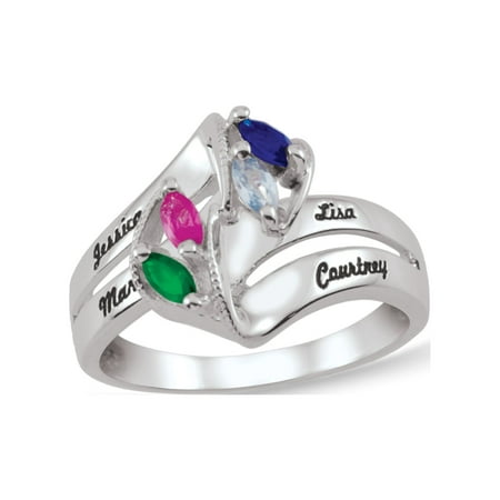 Personalized Engravable Birthstone Ring in Sterling Silver by Jewlster
