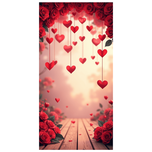 Fond de Romance Roses Rouges Bannière de Fond Cœurs Suspendus pour la Saint-Valentin Décorations d'Anniversaire de Mariage Fournitures de Fête Accessoires de Photographie