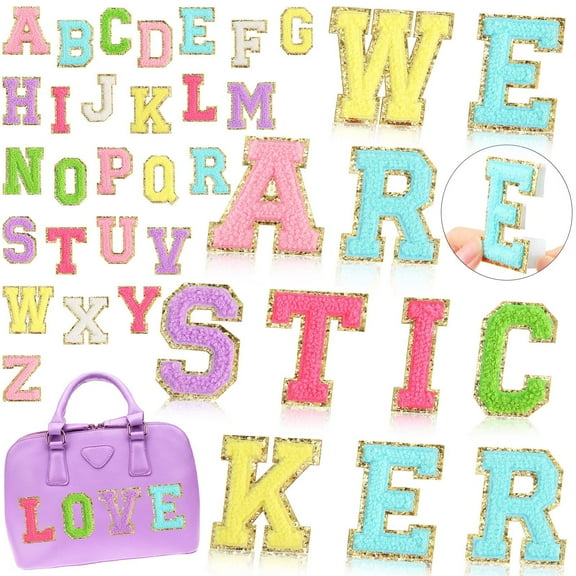 26 pcs Chenille Letter Patches Bulk Adhesive Chenlleter Backpack Patch for Clothes Hats Bags Easter Graduation Birthday Party