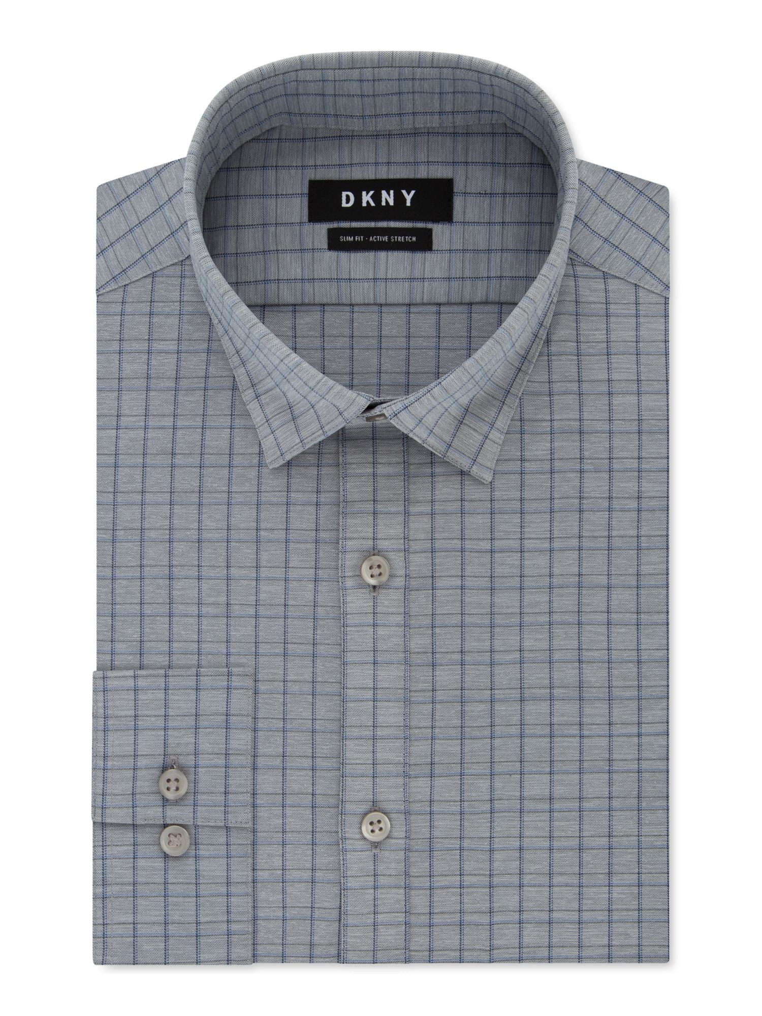 DKNY Mens Blue Windowpane Plaid 