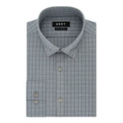 DKNY Mens Blue Windowpane Plaid Long Sleeve Collared Slim Fit Work Dress Shirt M 15- 34/35