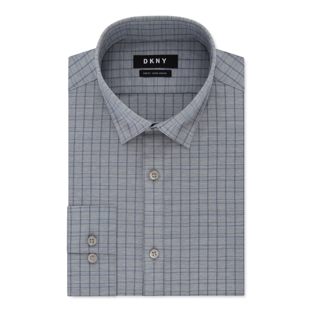 DKNY DKNY Mens Blue Windowpane Plaid Collared Work Dress Shirt Size