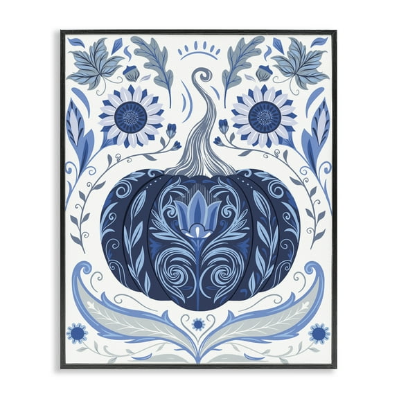 Stupell Industries Symmetrical Floral Pumpkin Plants & Flowers Painting Black Framed Art Print Wall Art, 11 x 14