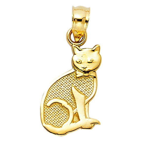 14k Yellow Gold Small/Mini Cat Charm Pendant (15mm x 10mm)