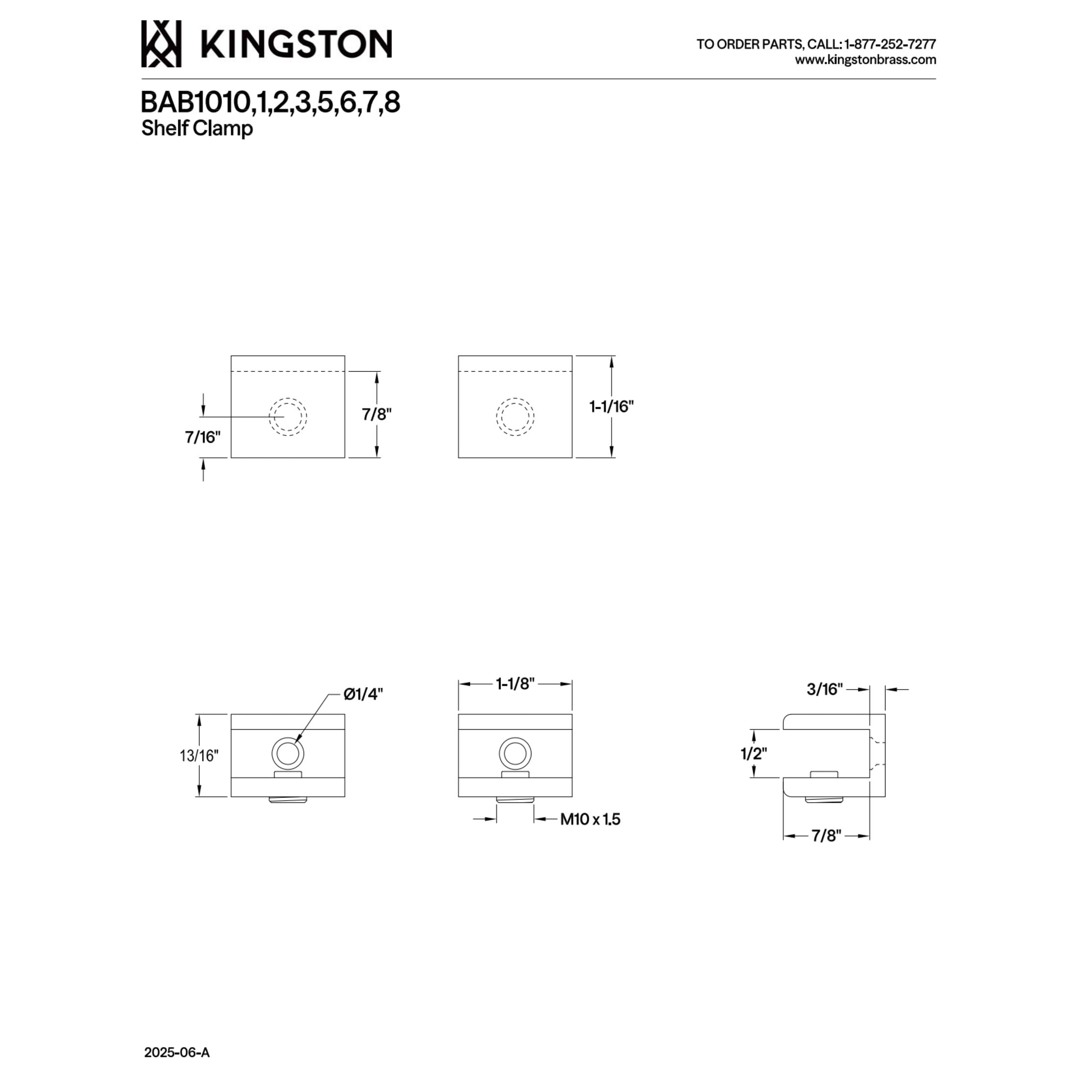 Kingston Brass BAB1012 Levitas Glass Shelf Clamp, Polished Brass