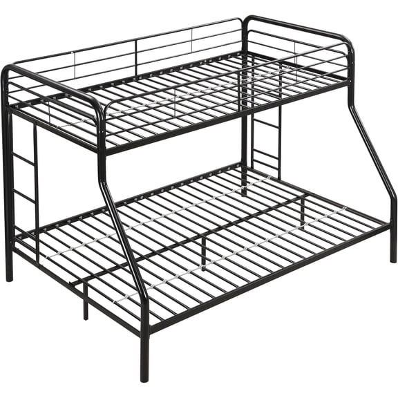 Bunk Bed Twin Over Full, Metal Bunk Bed with Ladders, Safety Guard, Noise Free for Small Bedroom, Black (Twin Over Full(Side))