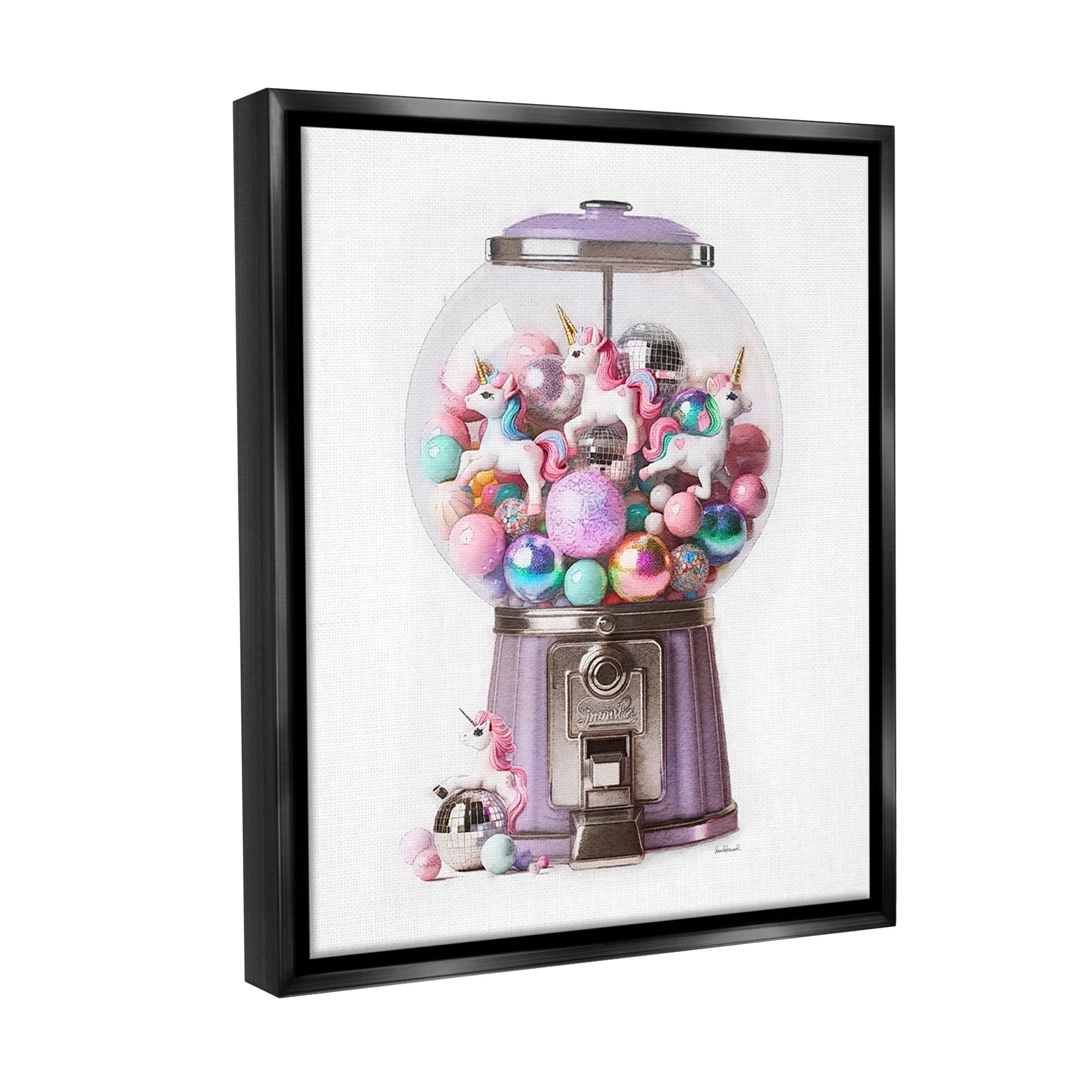 Stupell Industries Unicorn Gumball Machine Fairy Tales & Fantasy Painting Black Floater Framed Canvas Art Print Wall Art, 17 x 21