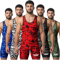 Exxact Sports Digital Camouflage Men's Wrestling Singlet, High-Performance Powerlifting Singlet, Wrestling Singlets for Men (AL, Red Camo)