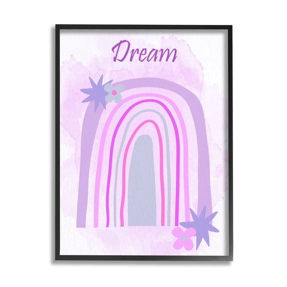 Stupell Industries Dream Purple Floral Rainbow Arch Inspirational Painting Black Framed Art Print Wall Art