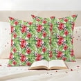 thumbnail image 3 of Tropical Leaves Outdoor Waterproof Pillow Covers, Summer Green Pink Flower Floral Decorative Square Throw Pillowcase Sofa Cushion Sham for Patio/Couch/Chair, 24"x24" 2 Pack, 3 of 8