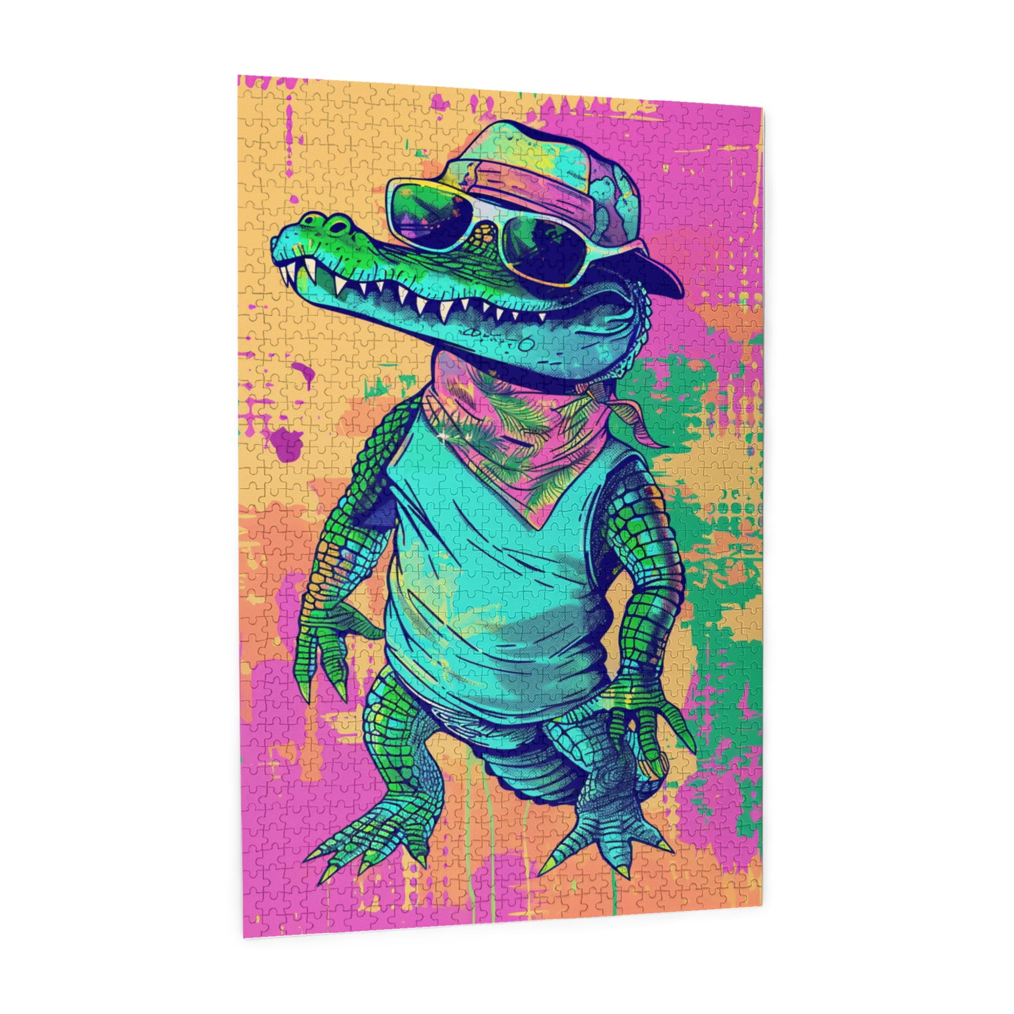1000 pcs Funny Sunglasses Crocodile 1000 Piece Animal Puzzles,Unique Artwork for Adults,Vibrant Design,Chic Sunglasses Crocodile Modern Style Wooden Puzzles,Gift for Animal Lovers,Relax yourself