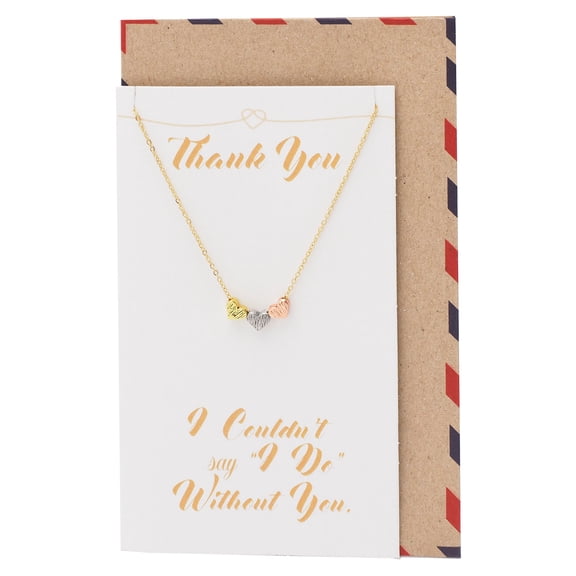 Quan Jewelry Triple Heart Pendant Necklace for Women, Gift for Bridesmaids, Wedding Jewelry, comes with Inspirational and Thank you Quote