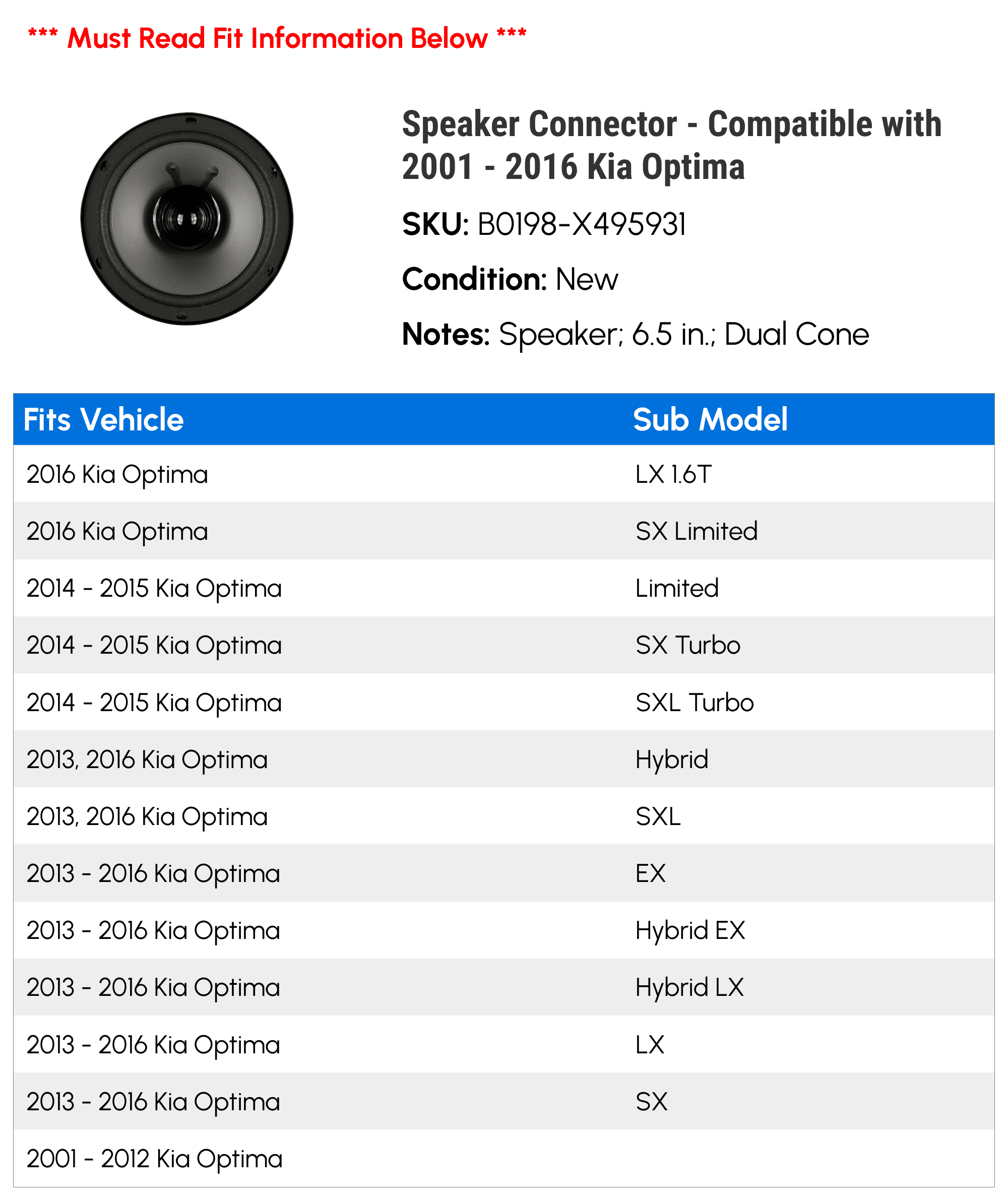 2013 kia optima hot sale door speaker size