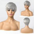 thumbnail image 2 of Pelucas de cabello humano gris plateado corto para mujer, peluca de corte pixie de cabello natural, liviana/transpirable/suave (color 101)-YGWL, 2 of 3