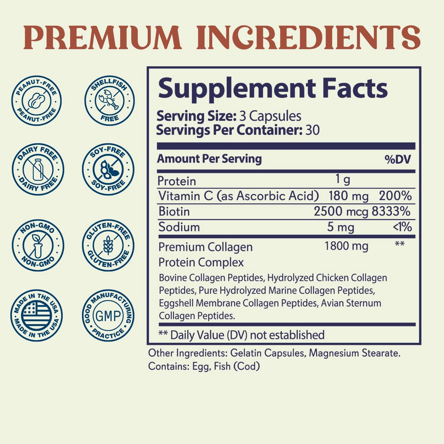 Grow Vitamin Collagen Supplements for Skin Elasticity, Hydration & Cartilage - 90 Capsules