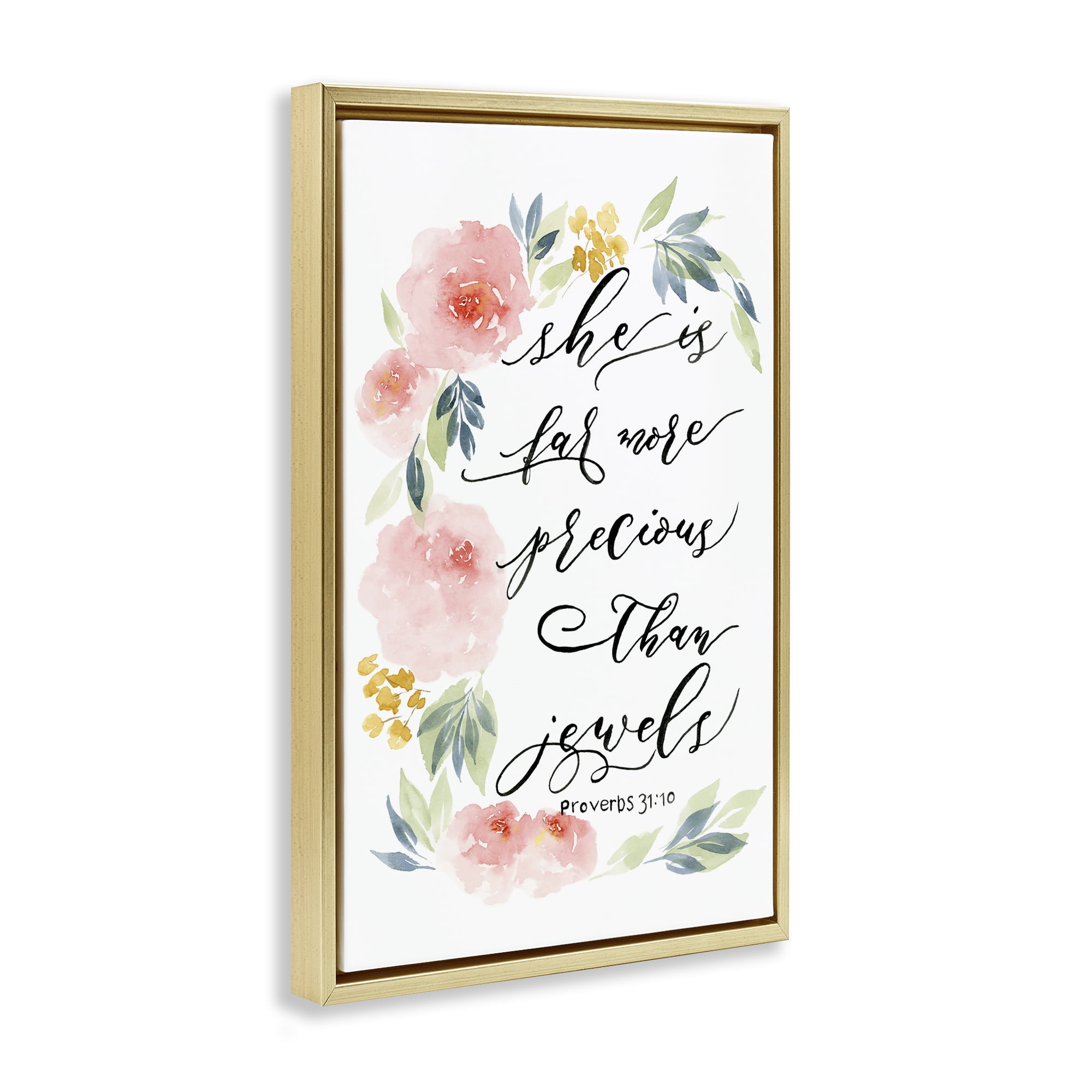 Stupell Industries Far More Precious Than Jewels Gold Framed Floater Canvas Wall Art, design by Lucille Price