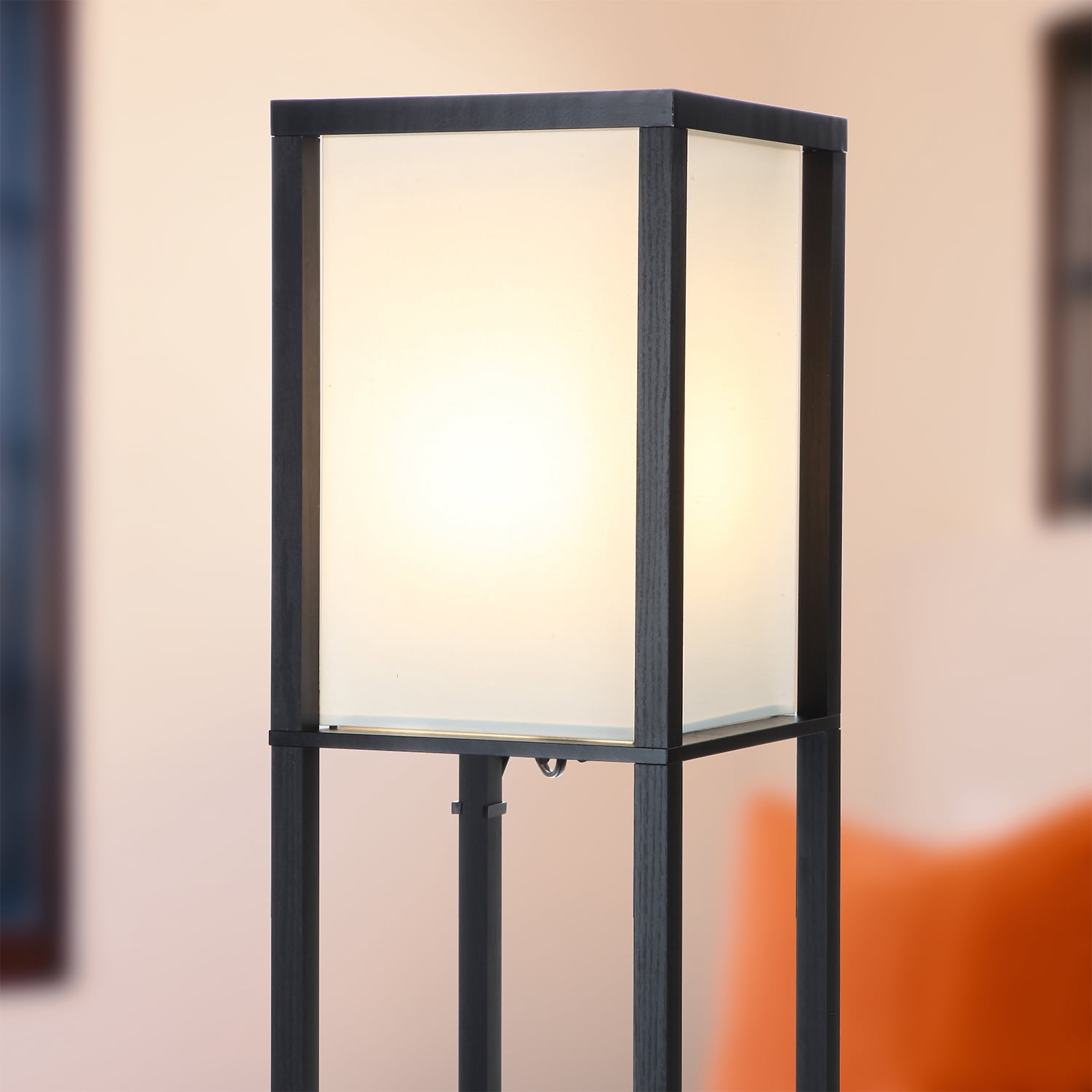 Brightech Maxwell – Modern Shelf Floor Lamp with USB Ports, Wireless Charging Station & Outlet – Living Room and Office Corner Display Floor Lamps with Shelves – Fits on Bedroom Nightstands – Black