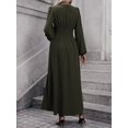 thumbnail image 6 of Women'S Spring Sleeve High Split Casual Loose V-Neck Waist A-Line Flowy Swing Maxi Length Dresses Green XL, 6 of 7