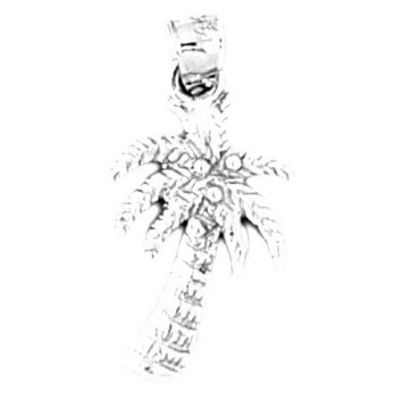 18K White Gold Palm Tree Pendant - 22 mm