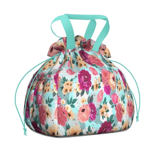 Pioneer Flower Floral Print Pattern Drawstring Lunch Bag Women - Drawstring Lunch Bag Insulated for Work Office - Stain-Resistant Large Lunchbags for Women with Multi-Pockets