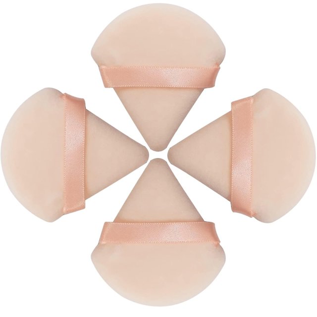 4 borlas para polvos, borlas para maquillaje, borlas triangulares, borlas suaves para polvos, borlas cosméticas reutilizables con correa para mojado