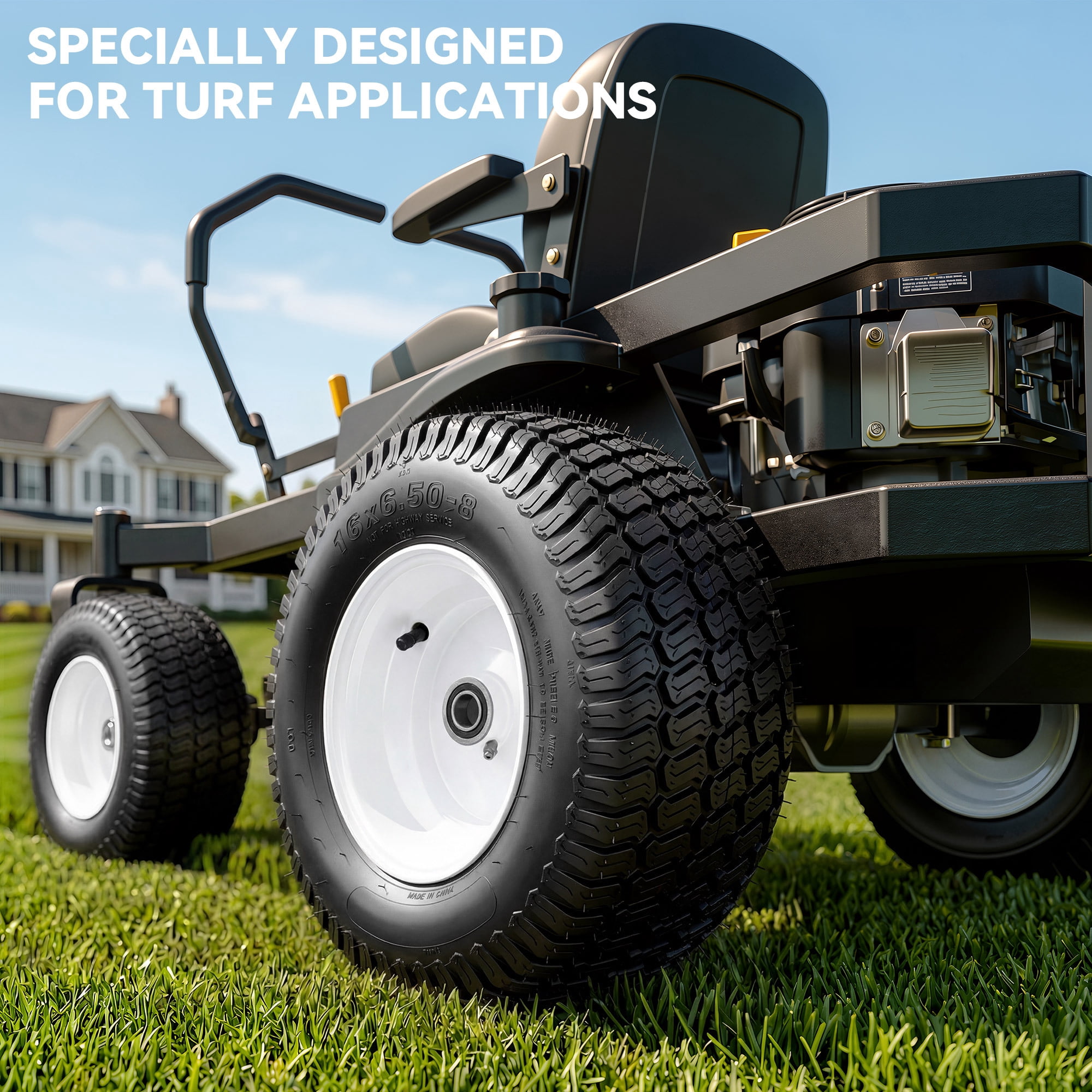 Uforic 16x6.50-8 Lawn Mower Tire and Wheel Assemblies, 4-Ply Pneumatic Front Replacement Tires, 3 in Centered Hub, 3/4 in Bushings, Fits Lawn Tractors, Garden Vehicles, 620 lb Capacity, 2-Pack