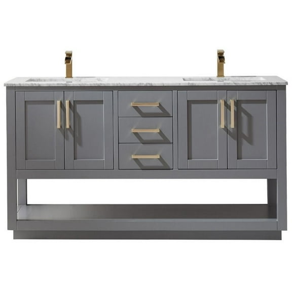 Remi 60" Carrara White Marble Countertop Double Vanity w/o Mirror Gray