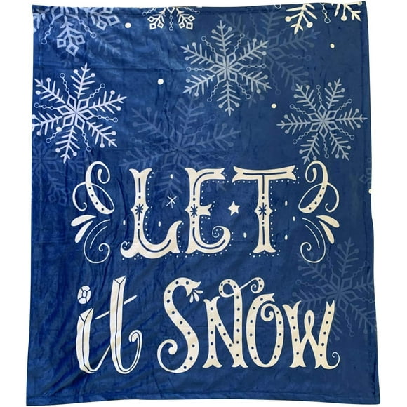 Christmas Throw Blanket for Couch - 50" x 60", Let It Snow Soft Cozy Fleece Home Decor, Blue, White, Snowflakes, Living Room Sofa, Bed, Chair Decoration