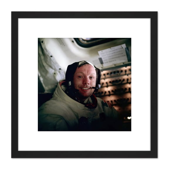 Aldrin NASA Astronaut Neil Armstrong Apollo 11 Flight Photo 8X8 Inch Square Wooden Framed Wall Art Print Picture with Mount