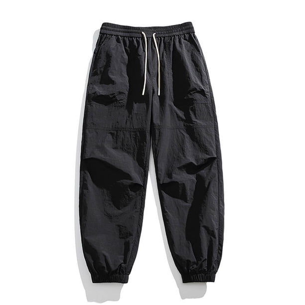 Ceisia Men's Solid Color Water-Repellent Lantern Cargo Pants with Elastic Drawstring Waist Black XXXL Gifts