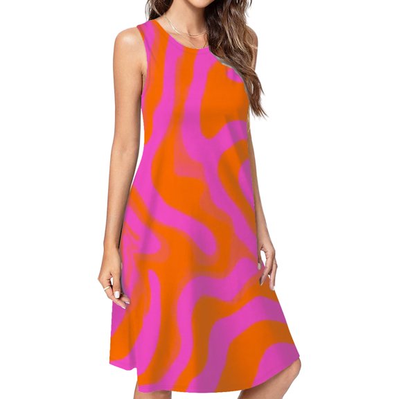 Pink Orange Swirling Abstract Design Casual Sleeveless Loose Sundress Dress For Women Summer Dress Daily Woman