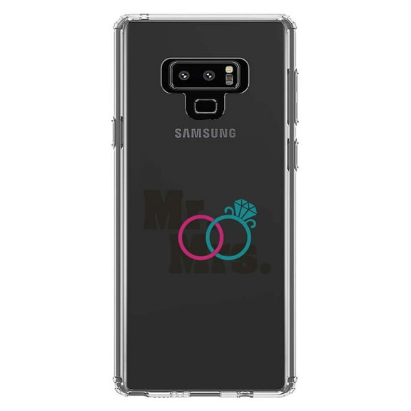 DistinctInk Clear Shockproof Hybrid Case for Samsung Galaxy Note 9 - TPU Bumper Acrylic Back Tempered Glass Screen Protector - Mr. & Mrs. Wedding Rings
