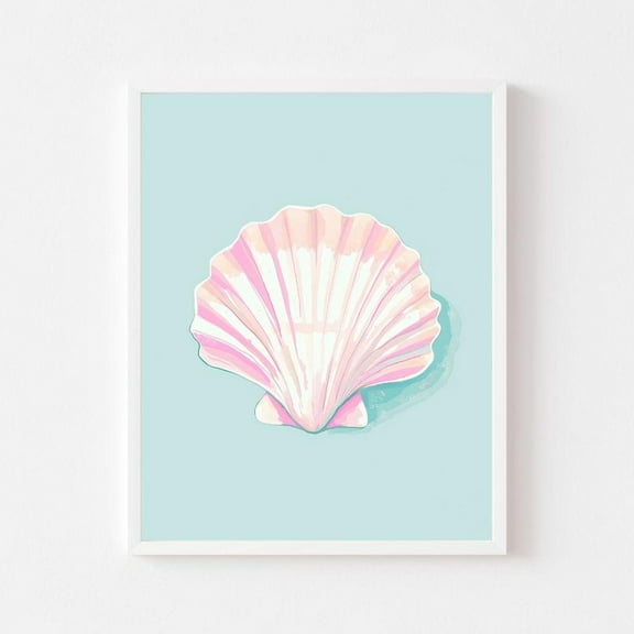 Kna Prints - Pink Scallop Seashell Painting Girly Beach House Wall Art Print Preppy Coastal Girls' Room Pastel Summer, UNFRAMED-8x12
