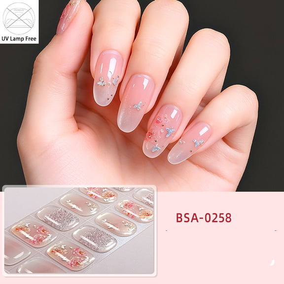 UV-Free Gel Nail Art Stickers, Waterproof Hot Stamping, Icy Clear, No-Bake Nail Polish Film, BSA-0258