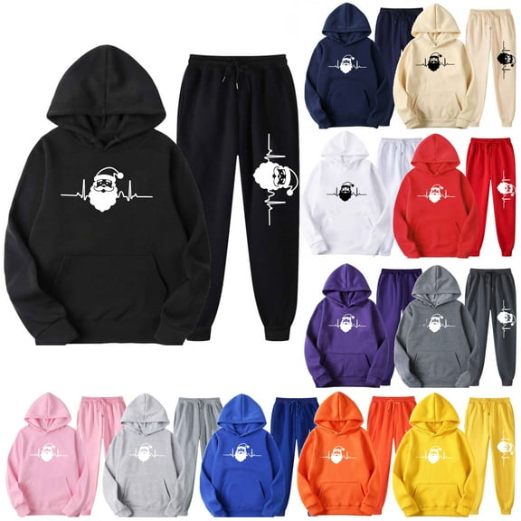 VBTAPA Womens Christmas Hoodie Sweatsuit 2 Piece Jogging Set Santa Claus Graphic Hooded Sweatshirt and Sweatants Matching Sets Xmas Outfits Red XL