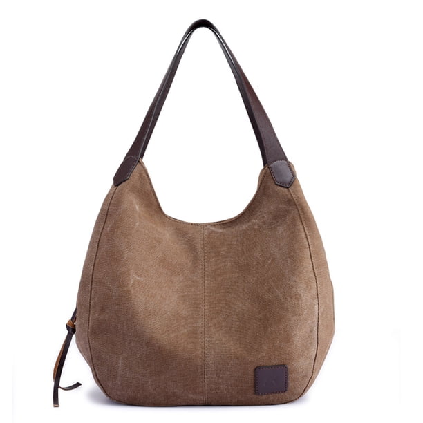 Bolso de hombro de lona de algodón con múltiples bolsillos para mujer, bolso de mano de moda