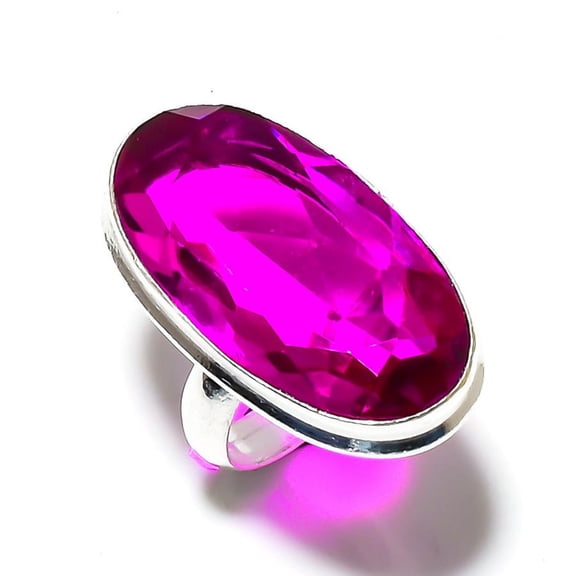 Natural Pink Amethyst Gemstone Handmade 925 Sterling Silver Ring Size 8