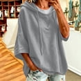 thumbnail image 2 of BVnarty Women Oversized 3/4 Sleeve Pullover Hooded Tunic Jacket, High Low Hem Loose Outerwear for Backyard Relax Time Gray L, 2 of 7