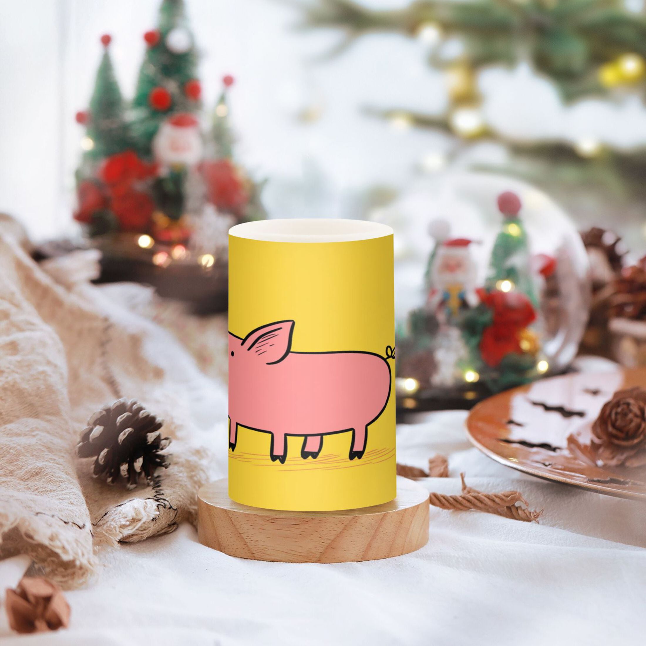 Flameless Candles Lights, Pack of two LED Lights, Dimmable LED Pillar Candles Battery Operated, Flames Remote Control A Pink Pig