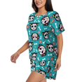 thumbnail image 2 of Wukai Skull Cat Print Women's Pajama Set - Short-Sleeve Top and Shorts with Elastic Waistband and Pockets for Loungewear, Yoga, and Casual Wear-3X-Large, 2 of 8